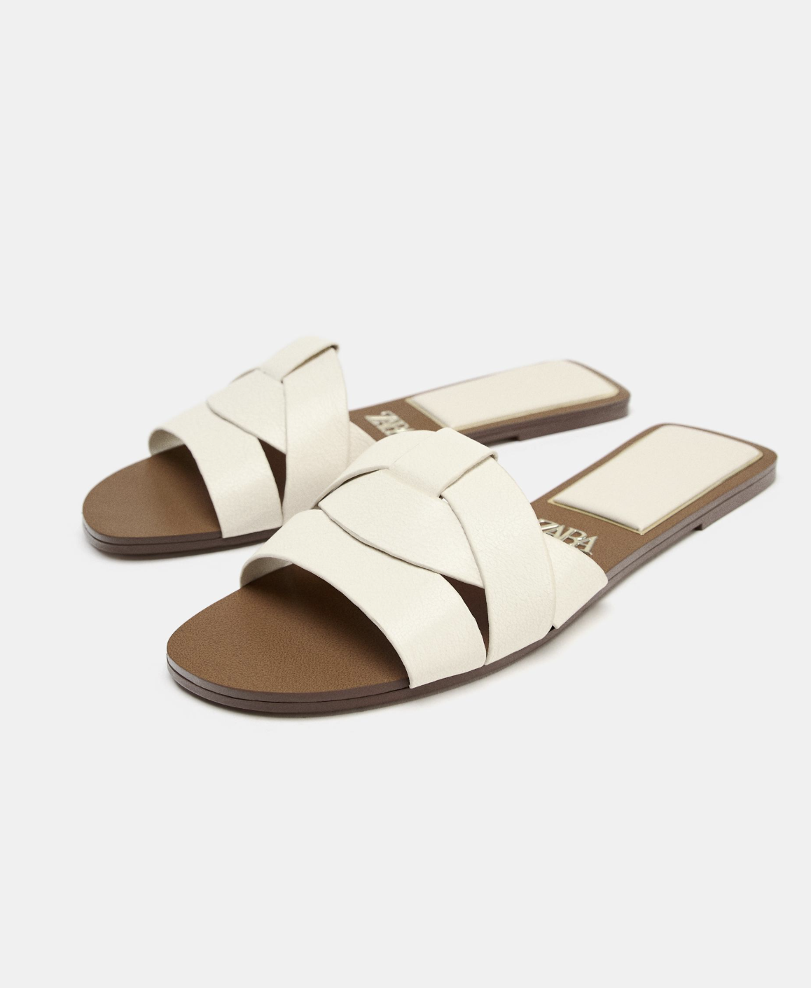 White Crossover Flat Leather Sandals